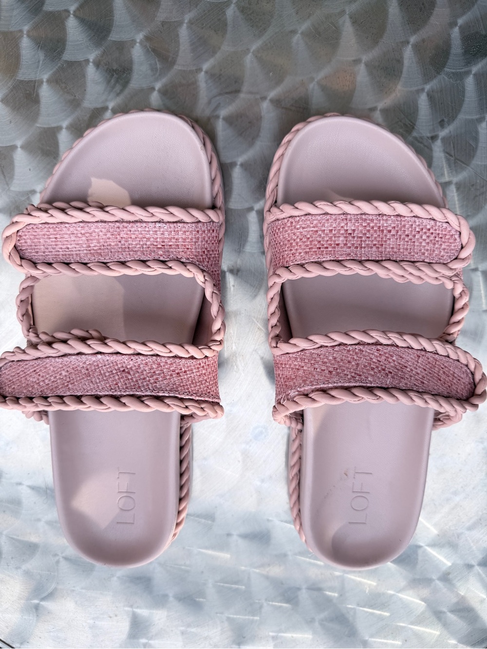 LOFT Blush Pink Braided Double-Strap Slide Sandals